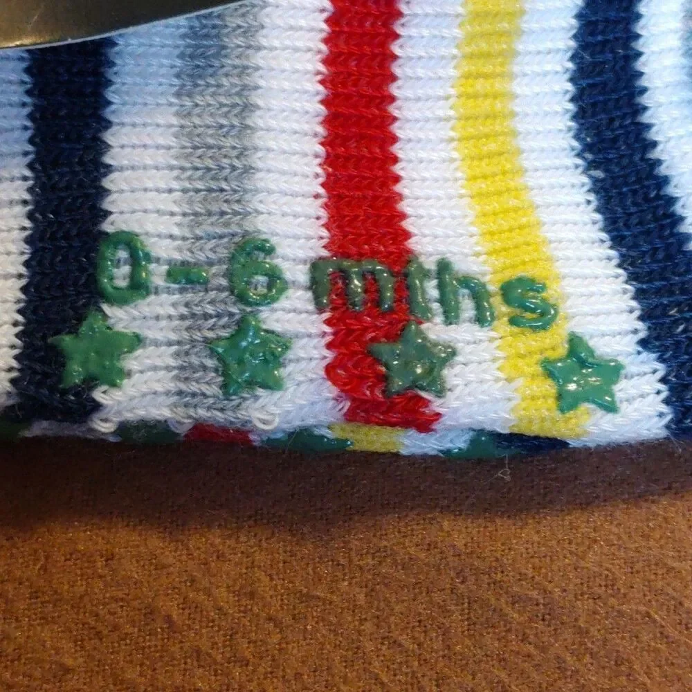 2 Pair Faded Glory Baby Infant Socks 0 - 6 Months Multicolored Striped Stars NEW